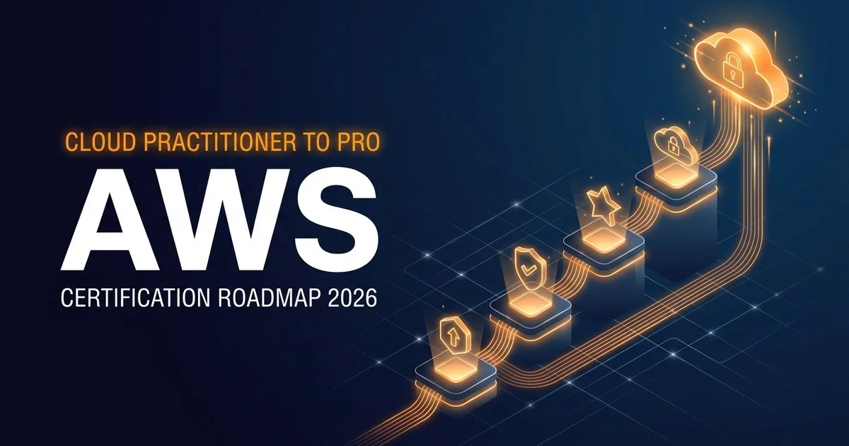 AWS certification roadmap 2026 showing the path from Cloud Practitioner to Solutions Architect Professional