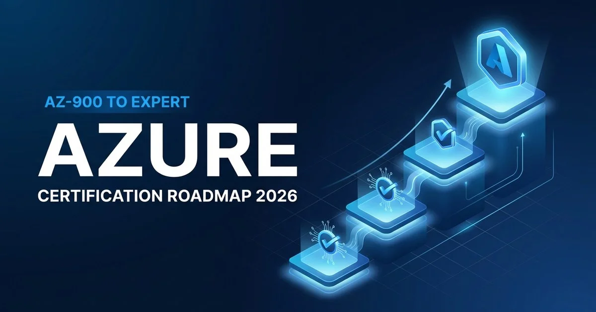 Azure certification roadmap 2026 showing AZ-900 to AZ-305 expert path