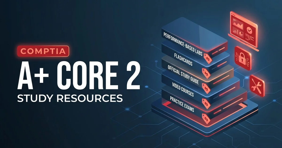 CompTIA A+ Core 2 study resources compared by cost and study hours