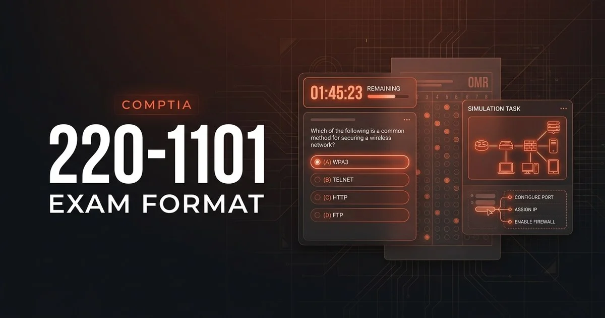 CompTIA A+ Core 1 220-1101 exam format - question types, timing, and on-screen experience