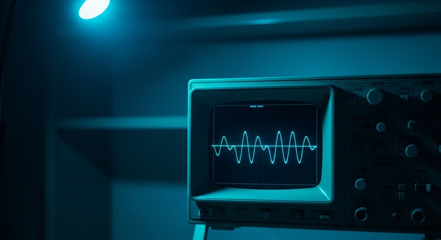 A vintage brass-cased oscilloscope dial with needle pointed steadily at centre, glass face catching warm reflection — metaphor for Azure Monitor and observability